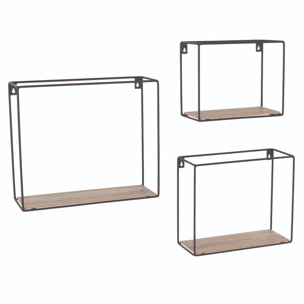 Loft Wire and Woodgrain Rectangular Set of 3 Display Shelves by Core - Price Crash Furniture