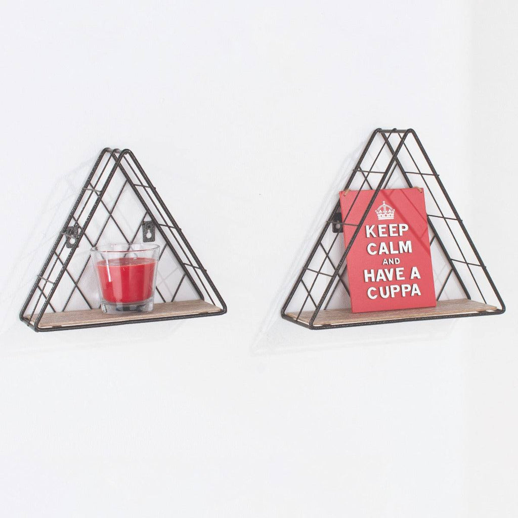 Loft Wire and Woodgrain Triangle Set of 2 Display Shelves by Core - Price Crash Furniture