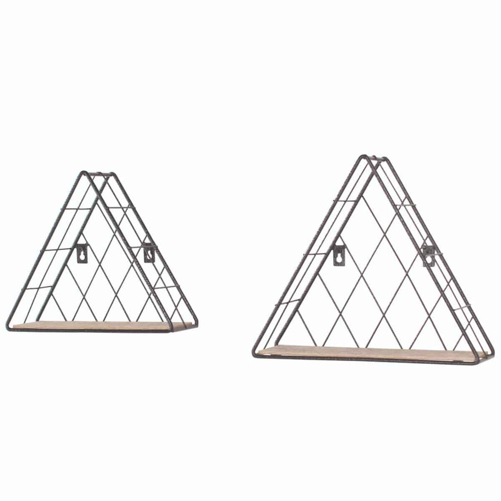 Loft Wire and Woodgrain Triangle Set of 2 Display Shelves by Core - Price Crash Furniture