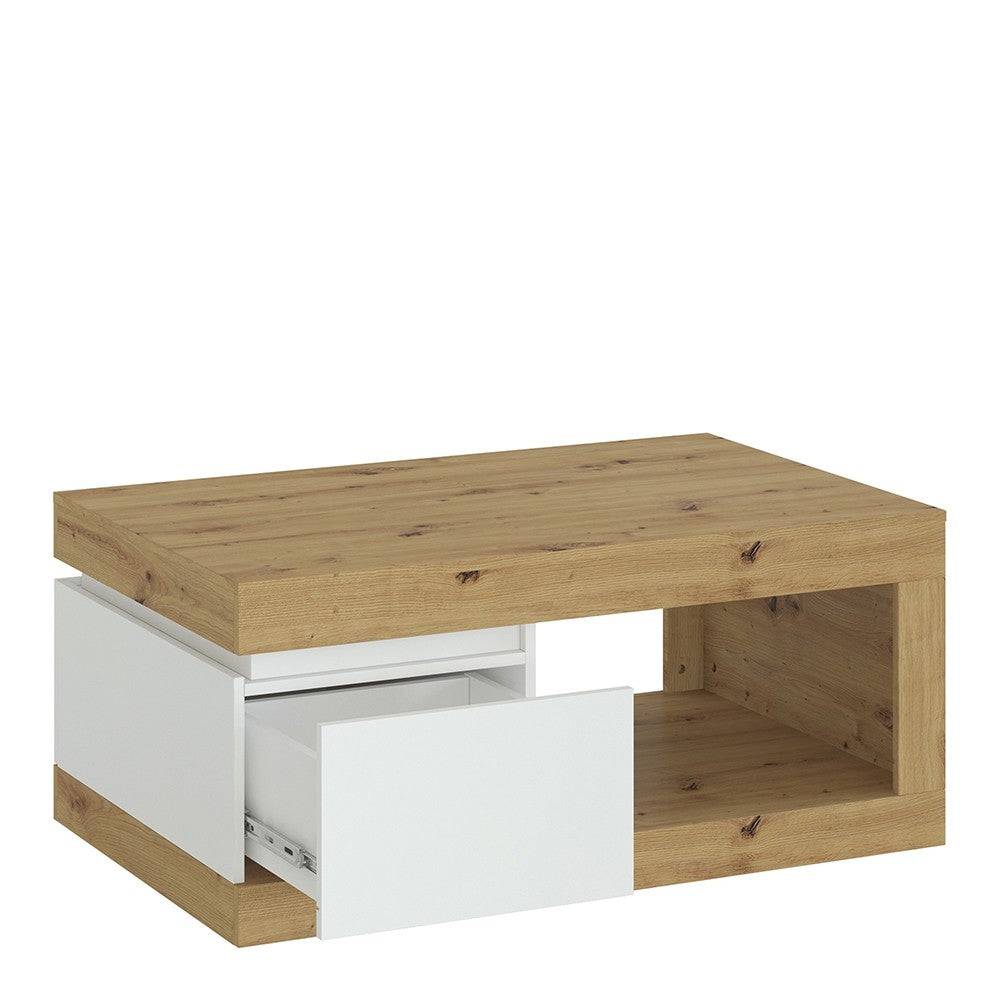 Luci 1 Drawer Storage Coffee Table in White and Oak - Price Crash Furniture
