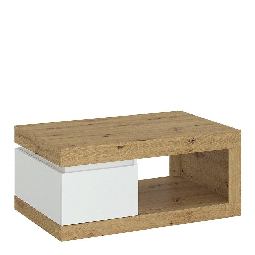 Luci 1 Drawer Storage Coffee Table in White and Oak - Price Crash Furniture