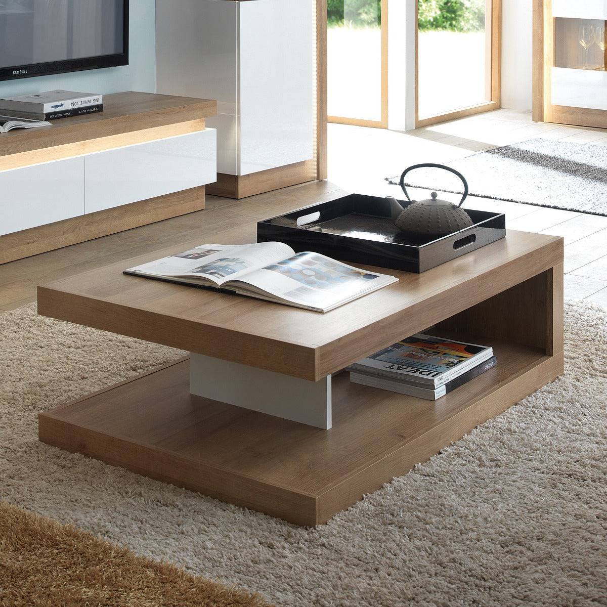 Lyon Coffee Table (standard) In Designer Riviera Oak/White High Gloss - Price Crash Furniture