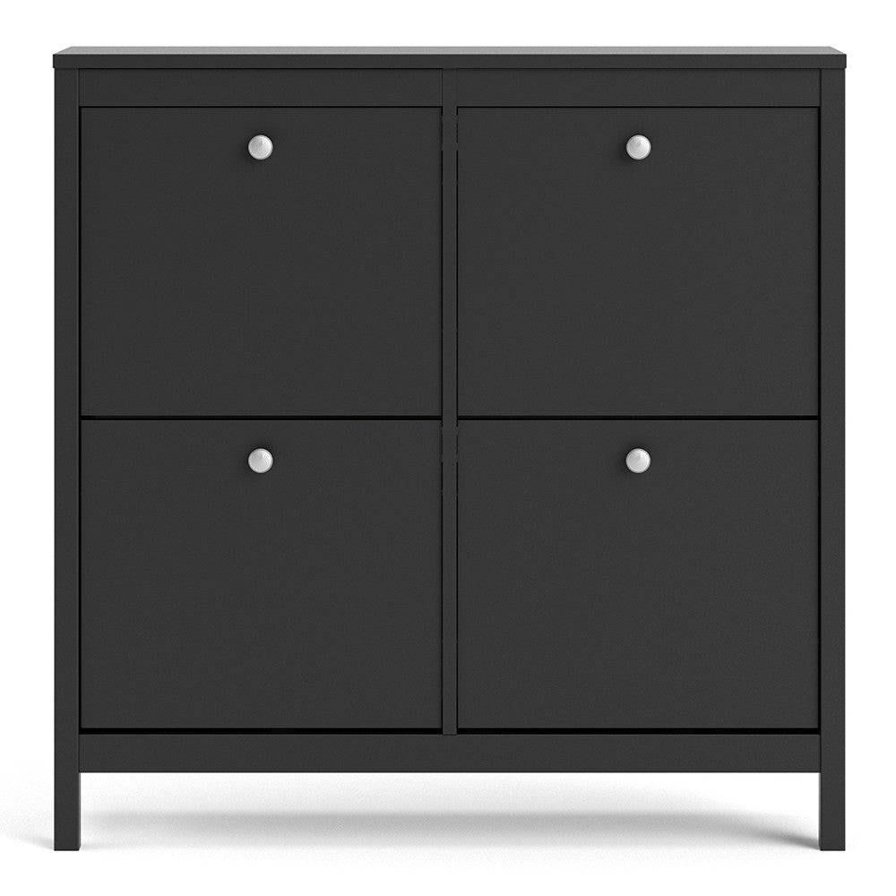 Madrid Shoe Cabinet Cupboard with 4 Storage Compartments in Matt Black - Price Crash Furniture