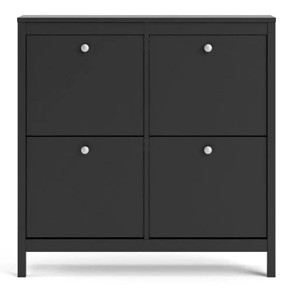 Madrid Shoe Cabinet Cupboard with 4 Storage Compartments in Matt Black - Price Crash Furniture