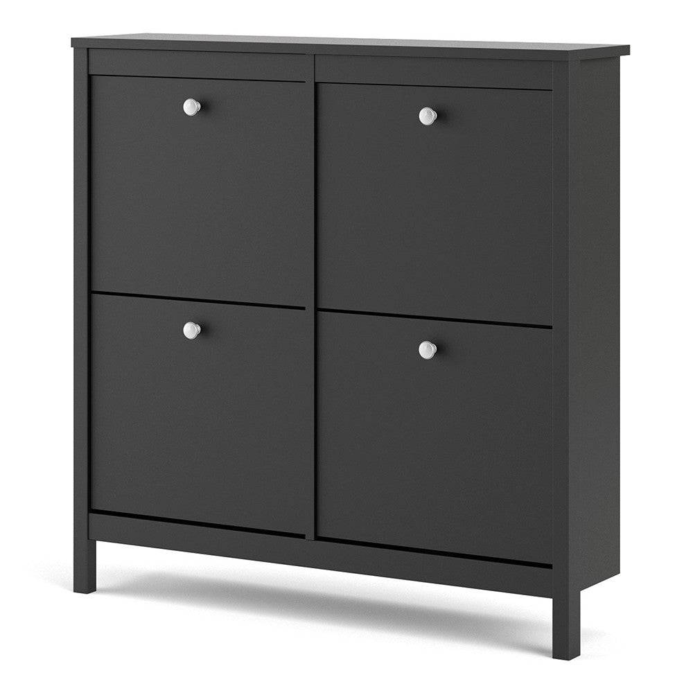 Madrid Shoe Cabinet Cupboard with 4 Storage Compartments in Matt Black - Price Crash Furniture