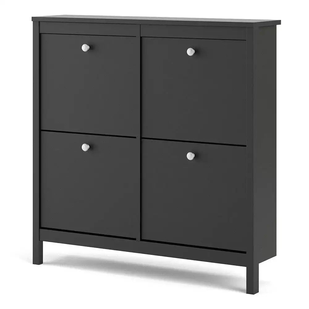 Madrid Shoe Cabinet Cupboard with 4 Storage Compartments in Matt Black - Price Crash Furniture