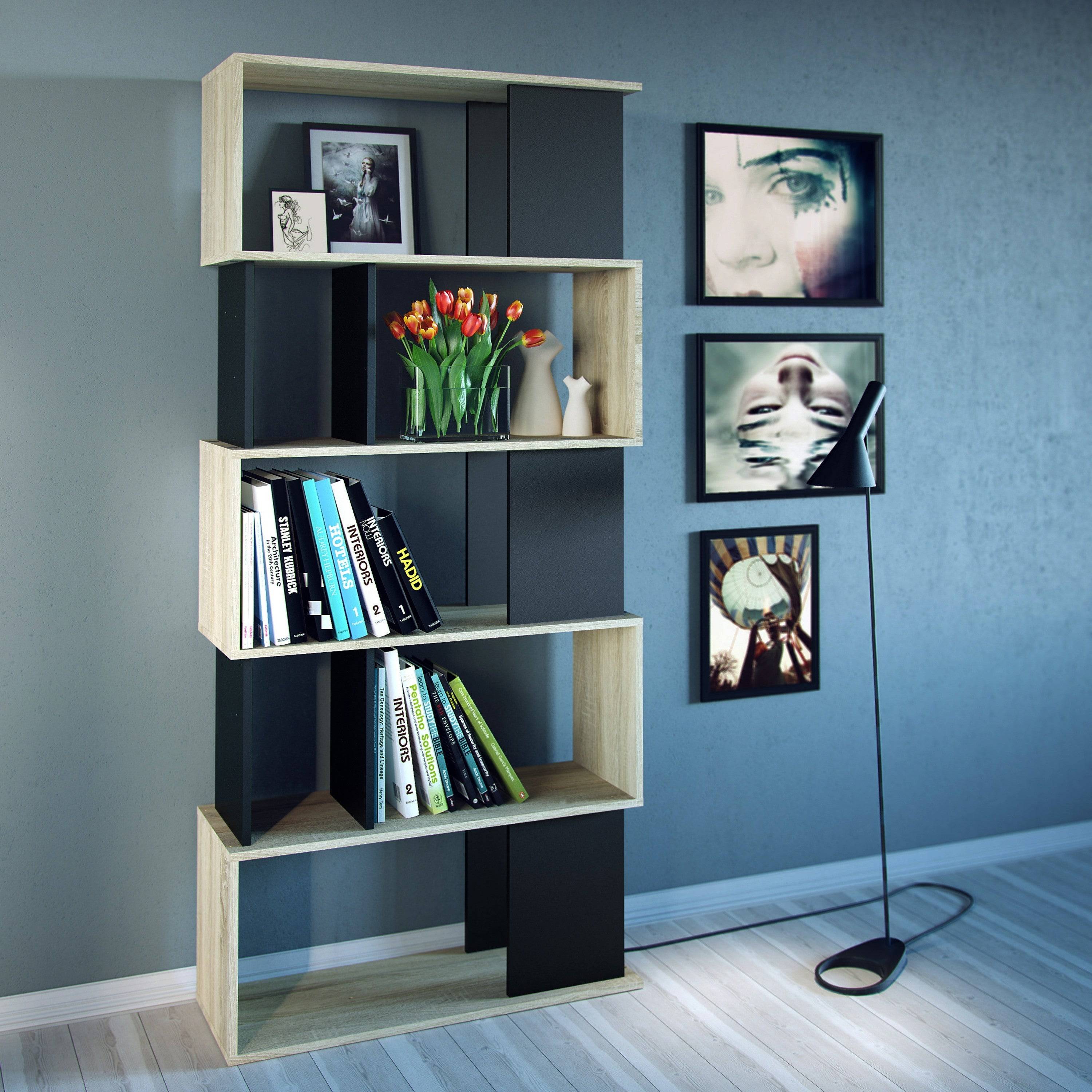 Maze Open Bookcase 4 Shelves In Oak And Black - Price Crash Furniture