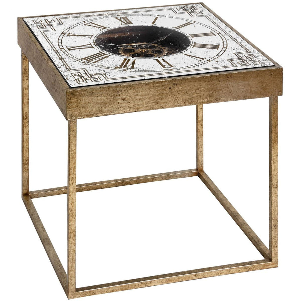 Mirrored Square Framed Clock Table With Moving Mechanism - Price Crash Furniture