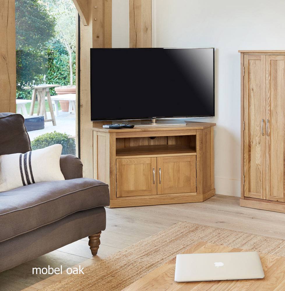 Mobel Oak Corner Television Cabinet by Baumhaus - Price Crash Furniture