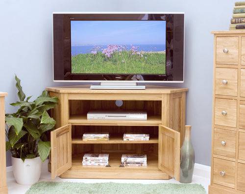Mobel Oak Corner Television Cabinet by Baumhaus - Price Crash Furniture