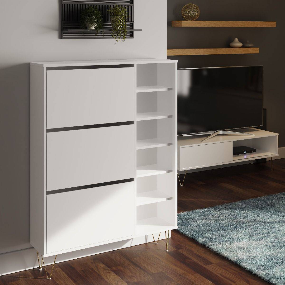 Monaco 3 Drawer Shoe Cabinet in White - Price Crash Furniture