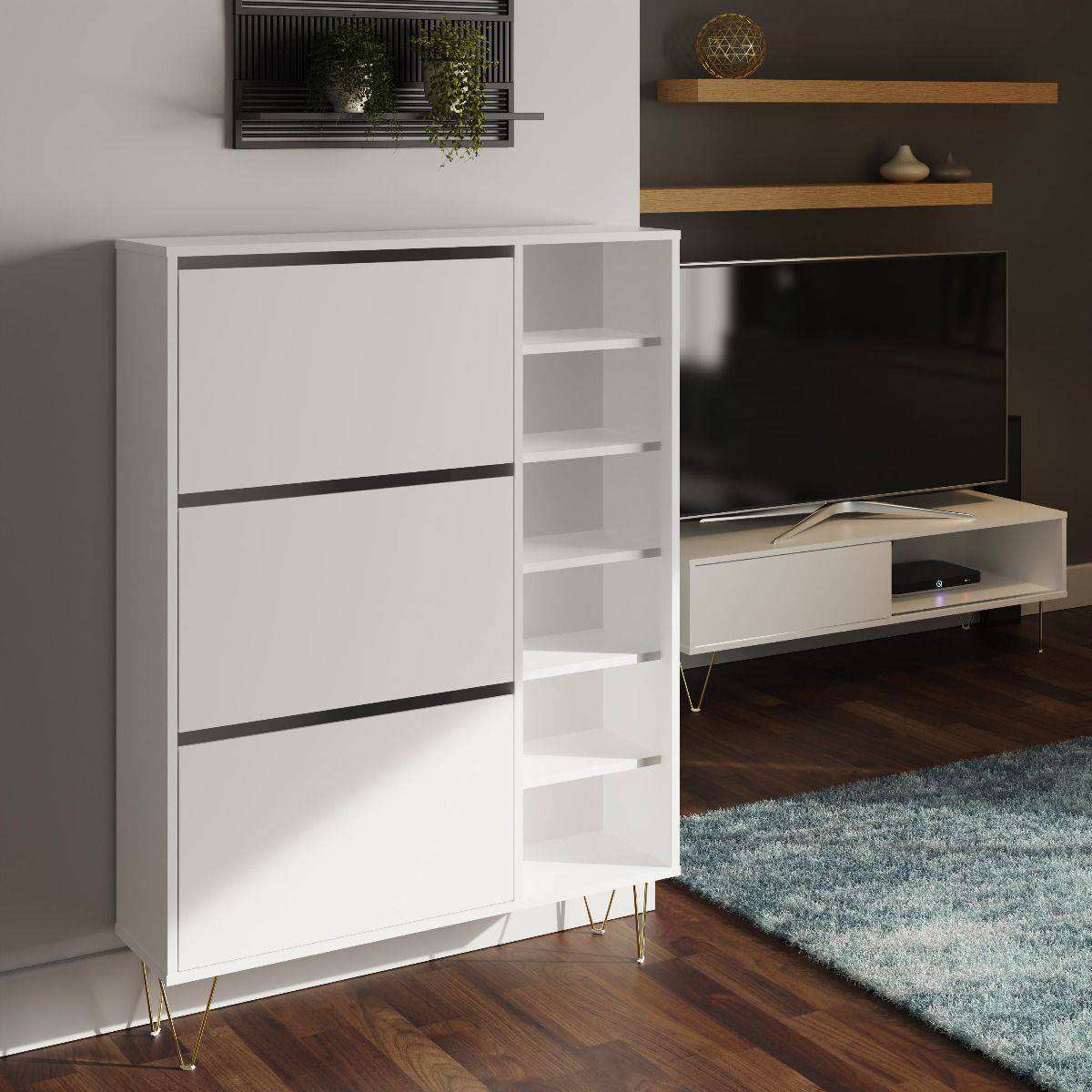 Monaco 3 Drawer Shoe Cabinet in White - Price Crash Furniture