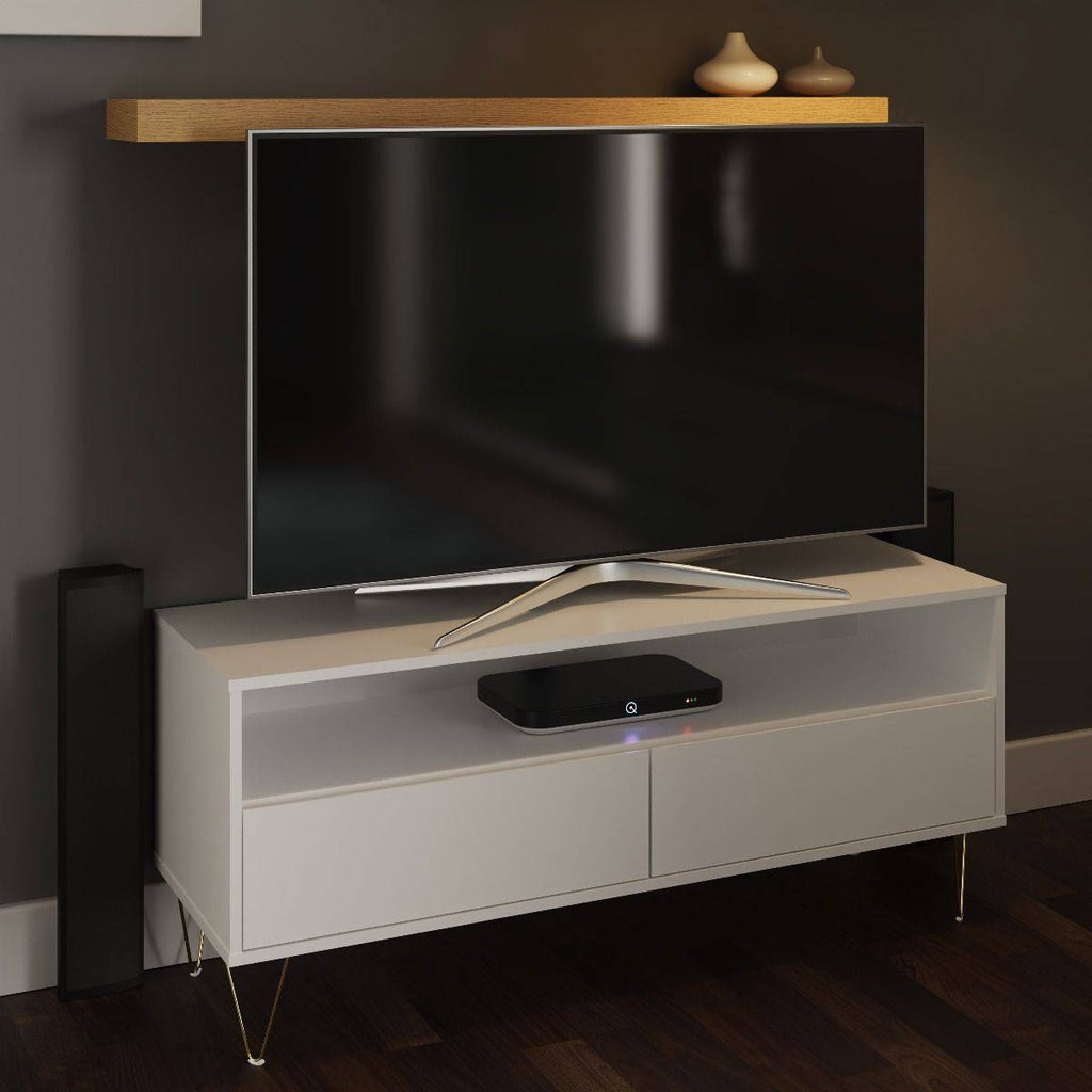 Monaco TV Cabinet with 2 Drawers in White - Price Crash Furniture