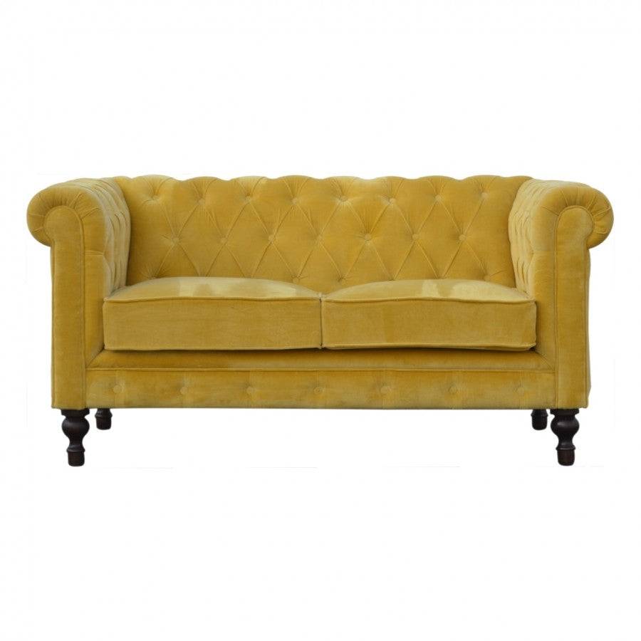 Mustard Velvet 2 Seater Chesterfield Sofa - Price Crash Furniture