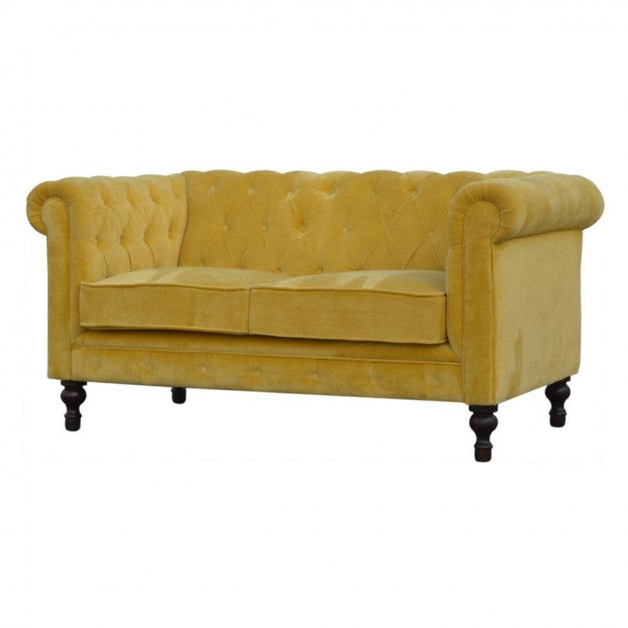 Mustard Velvet 2 Seater Chesterfield Sofa - Price Crash Furniture