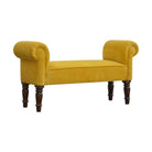 Mustard Velvet Bench With Turned Feet - Price Crash Furniture