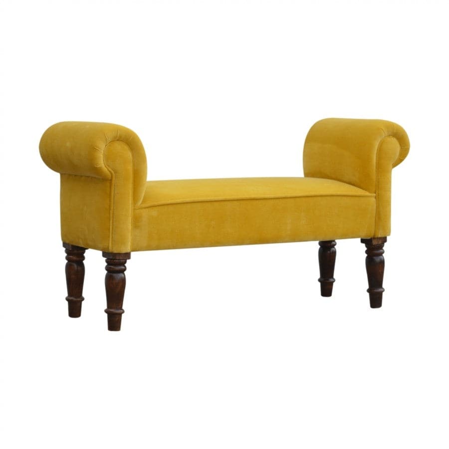 Mustard Velvet Bench With Turned Feet - Price Crash Furniture