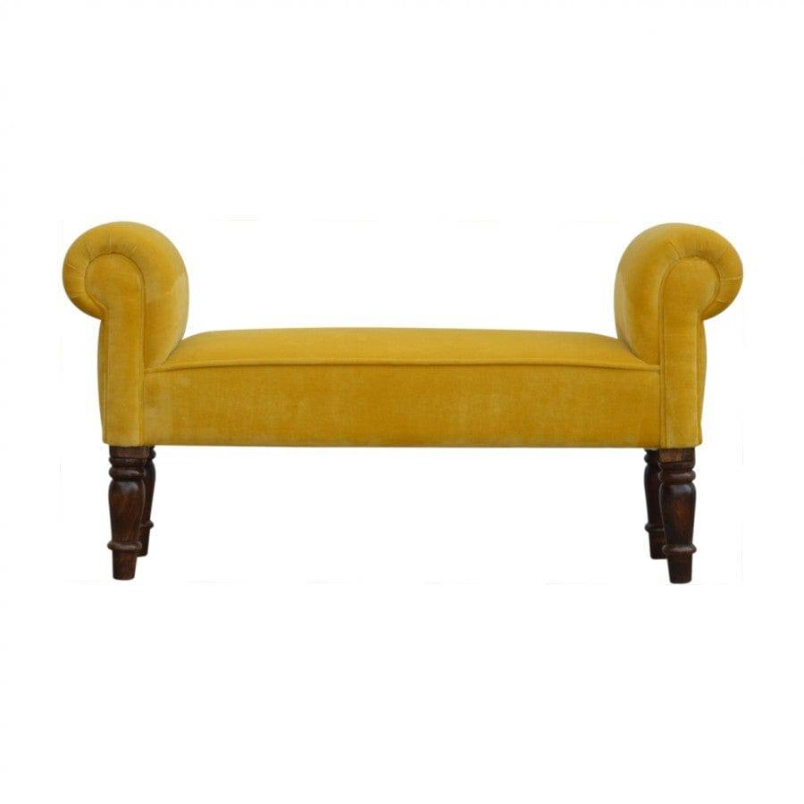 Mustard Velvet Bench With Turned Feet - Price Crash Furniture