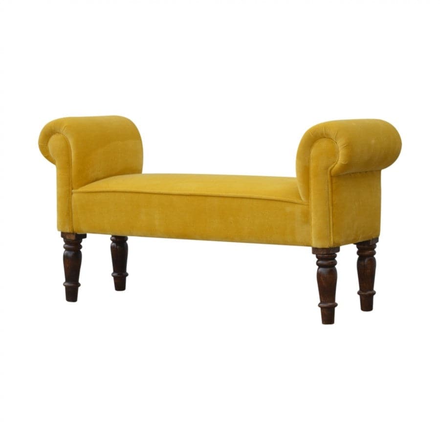 Mustard Velvet Bench With Turned Feet - Price Crash Furniture