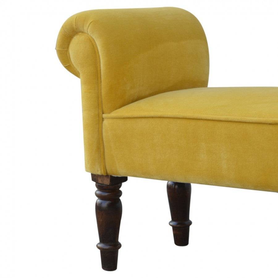 Mustard Velvet Bench With Turned Feet - Price Crash Furniture