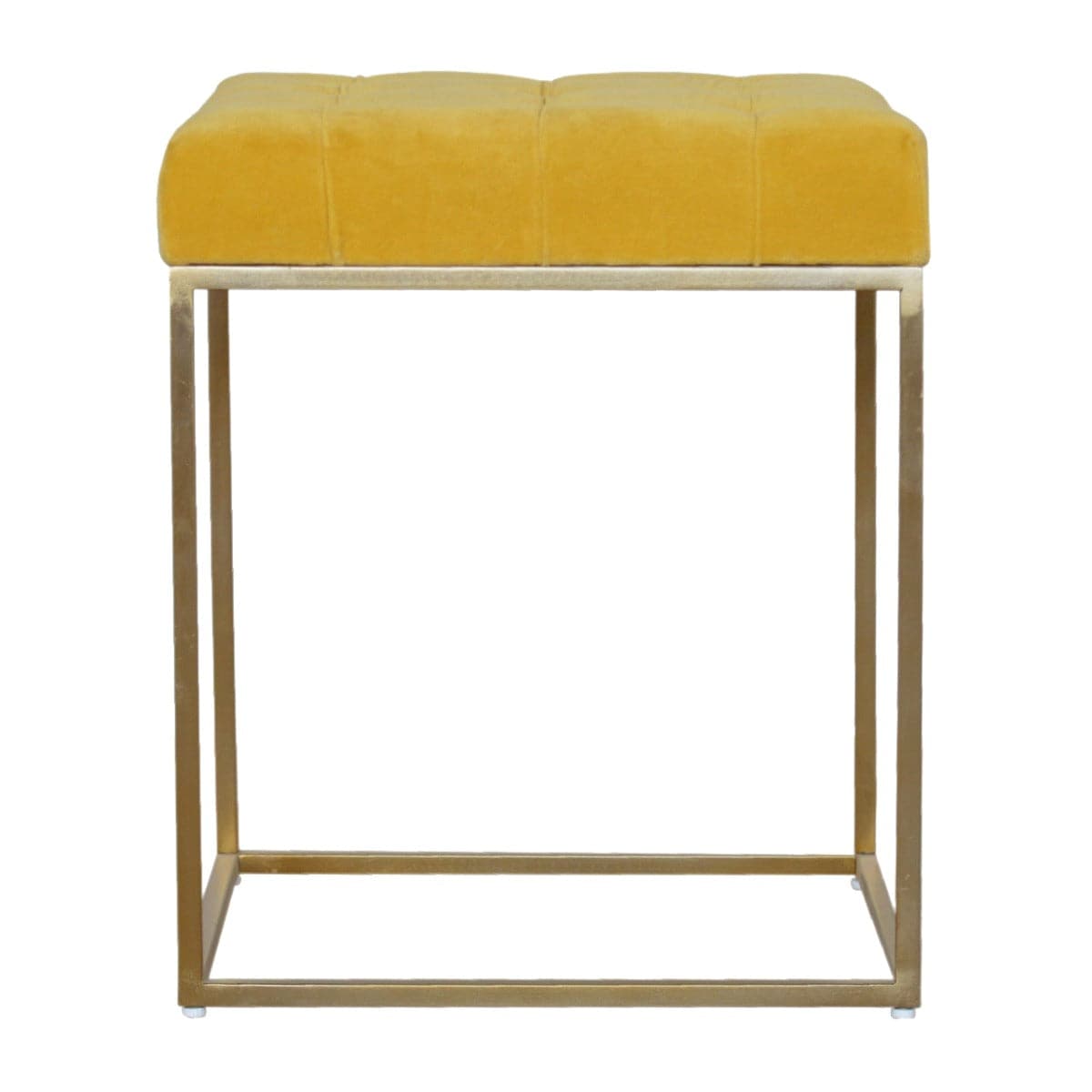 Mustard Velvet Footstool with Gold Base - Price Crash Furniture