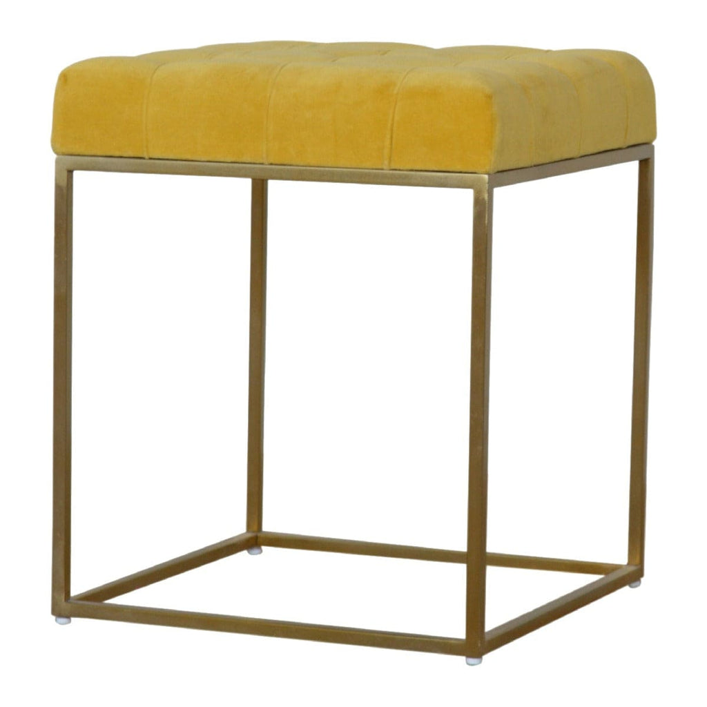 Mustard Velvet Footstool with Gold Base - Price Crash Furniture