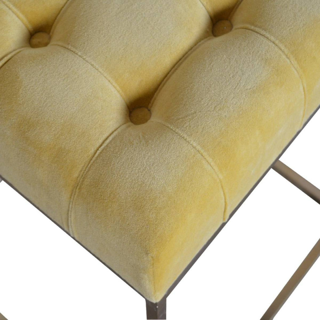 Mustard Velvet Footstool with Gold Base - Price Crash Furniture
