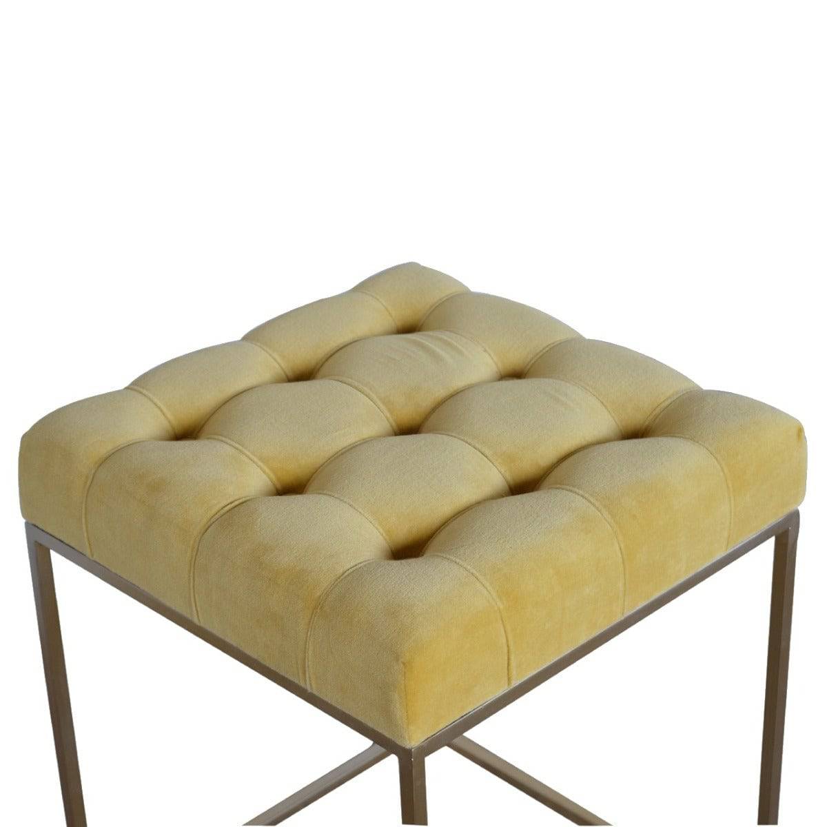 Mustard Velvet Footstool with Gold Base - Price Crash Furniture