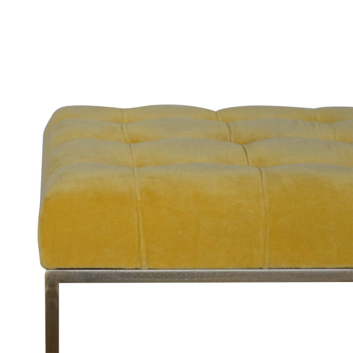 Mustard Velvet Footstool with Gold Base - Price Crash Furniture