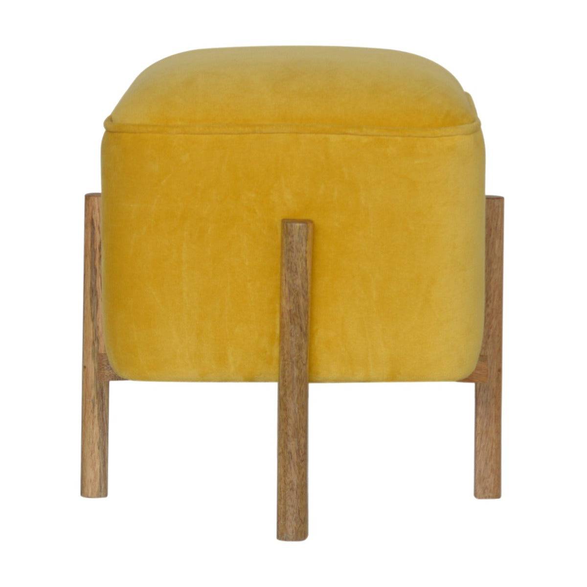 Mustard Velvet Footstool with Solid Wood Legs - Price Crash Furniture