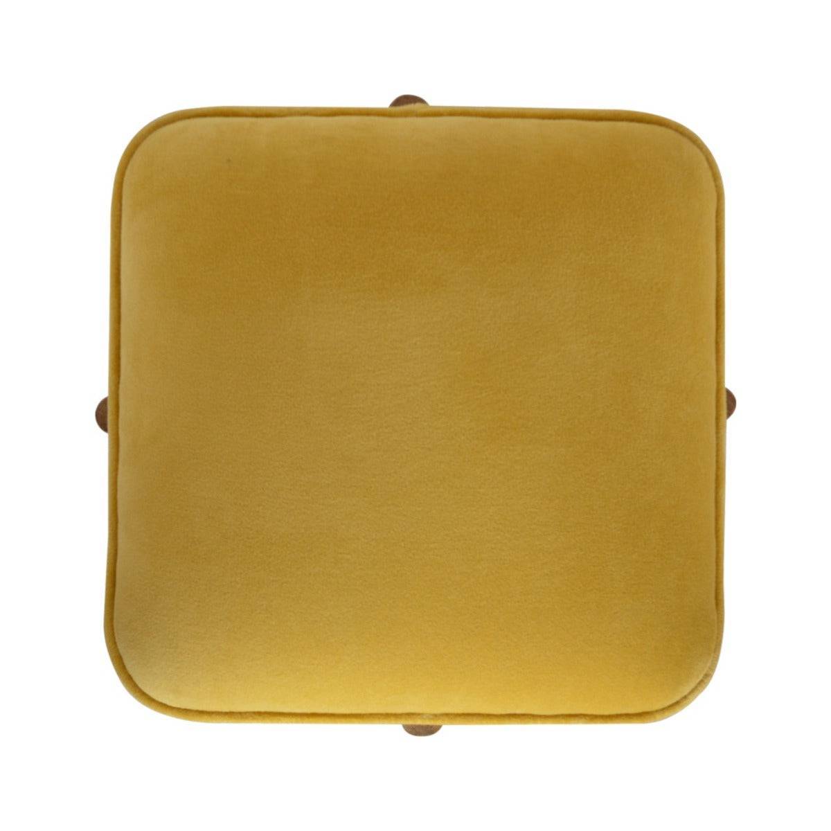 Mustard Velvet Footstool with Solid Wood Legs - Price Crash Furniture