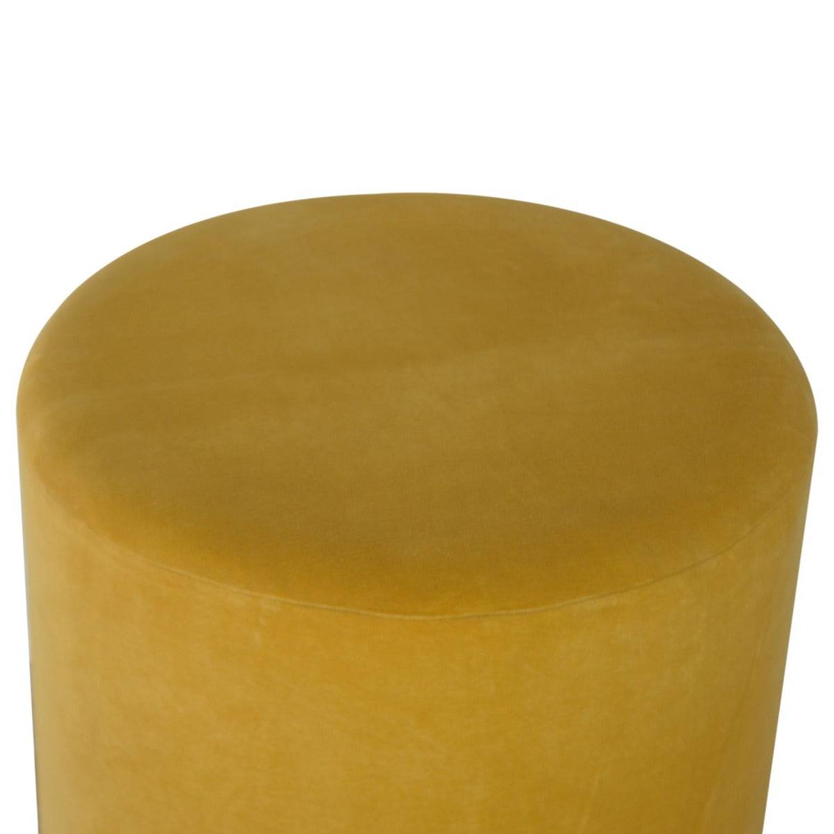 Mustard Yellow Velvet Footstool With Gold Base - Price Crash Furniture