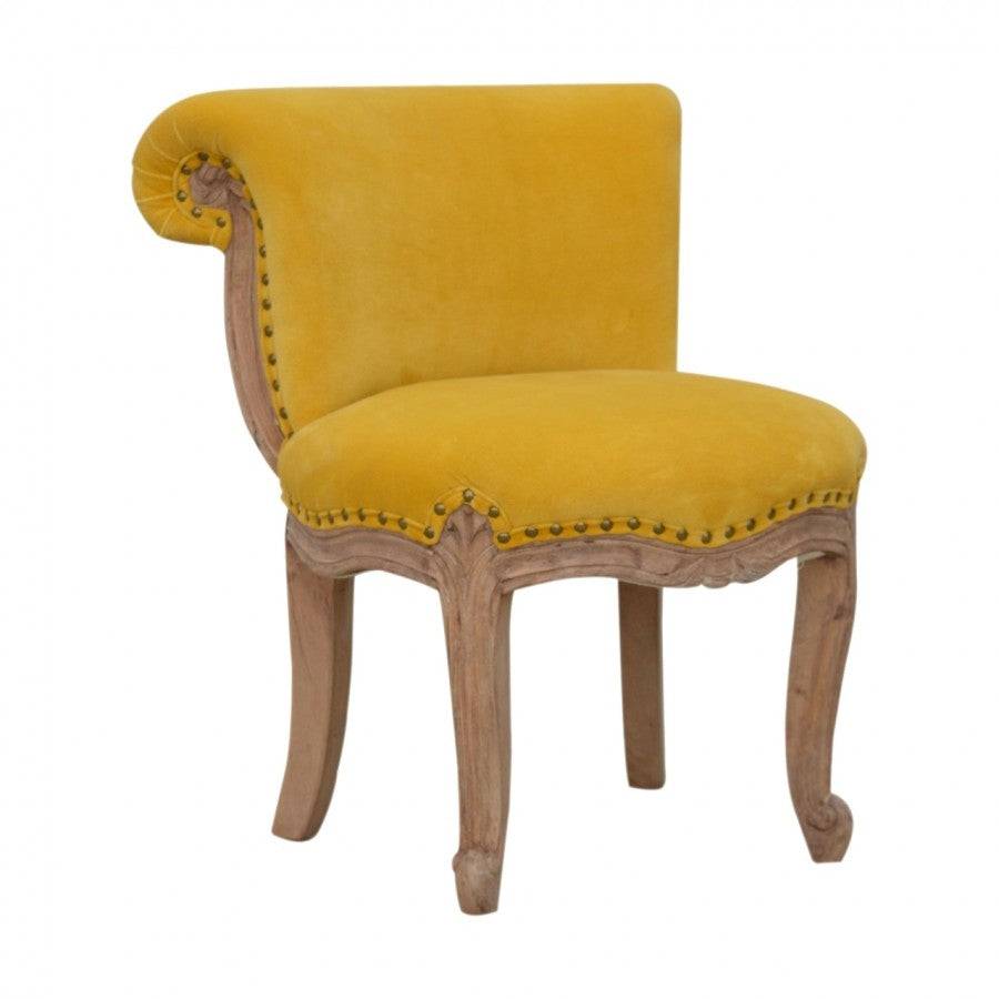 Mustard Yellow Velvet Studded Accent Chair With Cabriole Legs - Price Crash Furniture