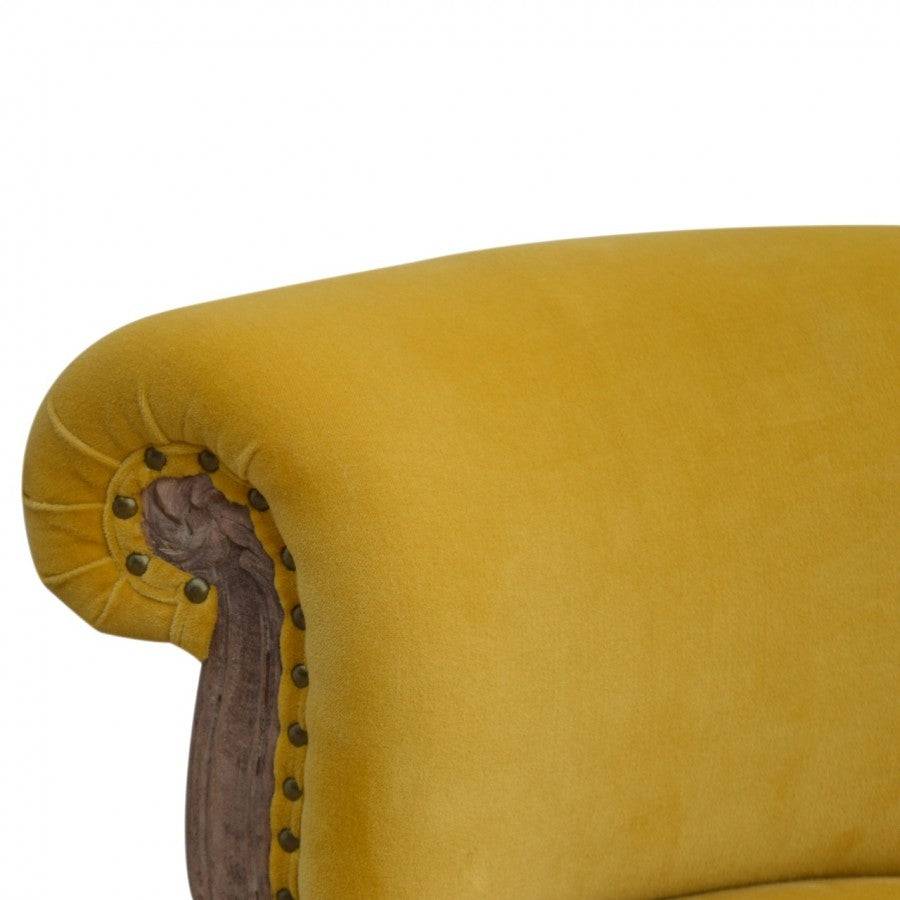 Mustard Yellow Velvet Studded Accent Chair With Cabriole Legs - Price Crash Furniture