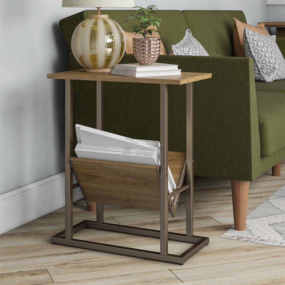 Novogratz Regal End Table in light walnut woodgrain finish - Price Crash Furniture