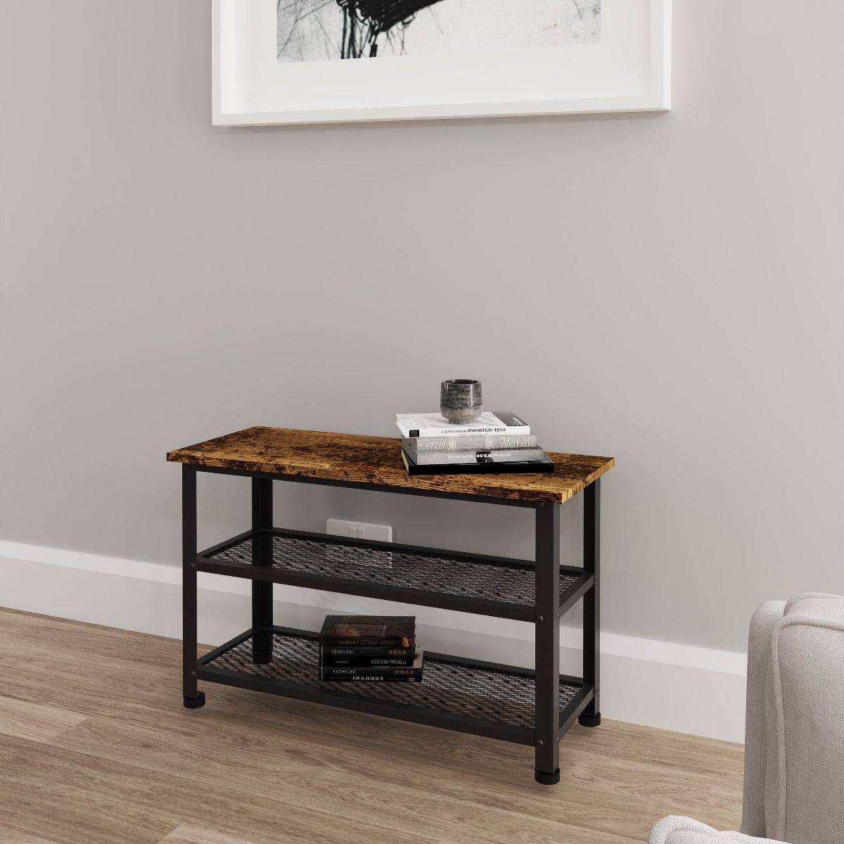 Bala Living Tall Coffee Table rustic wood grain & black frame - Price Crash Furniture