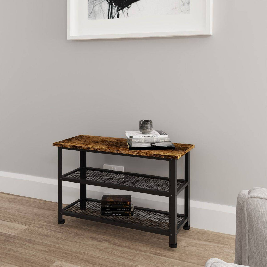 Bala Living Tall Coffee Table in rustic wood grain style with black metallic frame by TAD - Price Crash Furniture