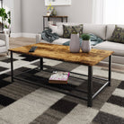 Bala Living Coffee Table in rustic wood grain style with black metallic frame by TAD - Price Crash Furniture