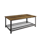 Bala Living Coffee Table in rustic wood grain style with black metallic frame by TAD - Price Crash Furniture