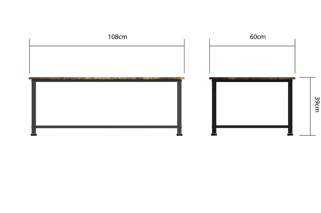 Bala Living Coffee Table in rustic wood grain style with black metallic frame by TAD - Price Crash Furniture