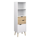 Oslo Bookcase 2 Drawers 1 Door in White and Oak - Price Crash Furniture