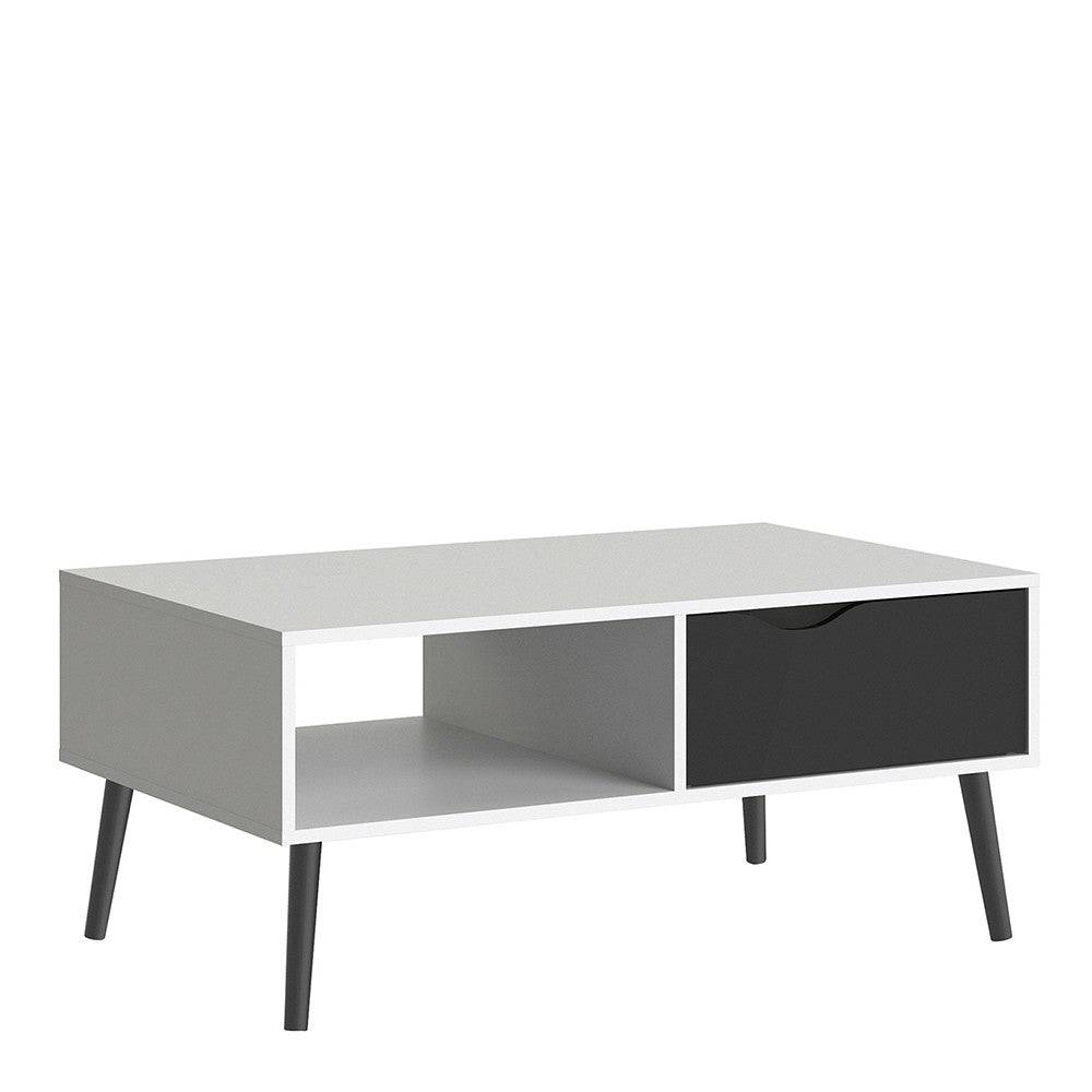 Oslo Coffee Table 1 Drawer 1 Shelf in White and Black Matt - Price Crash Furniture