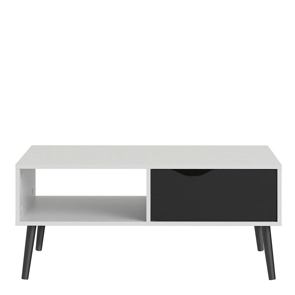 Oslo Coffee Table 1 Drawer 1 Shelf in White and Black Matt - Price Crash Furniture