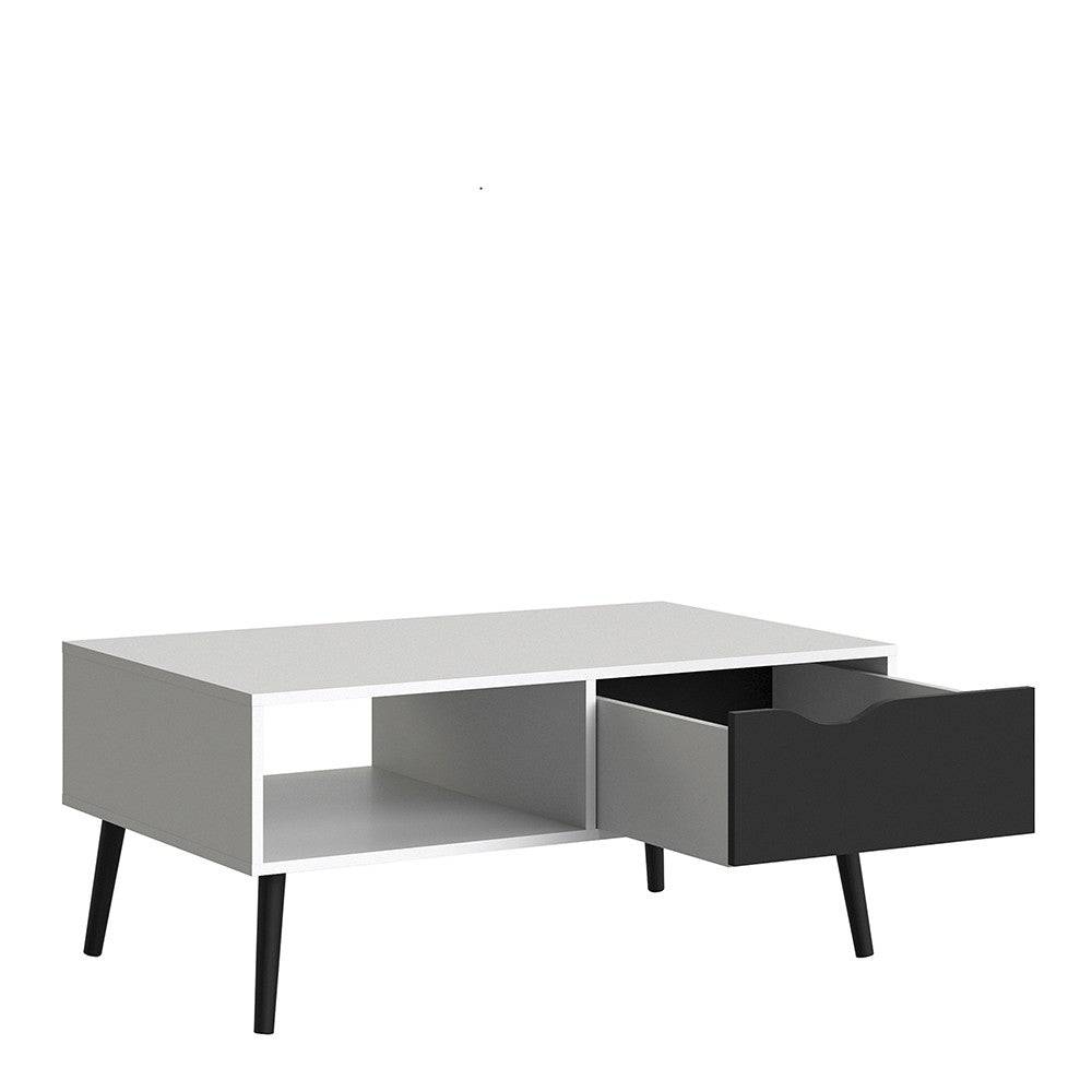 Oslo Coffee Table 1 Drawer 1 Shelf in White and Black Matt - Price Crash Furniture
