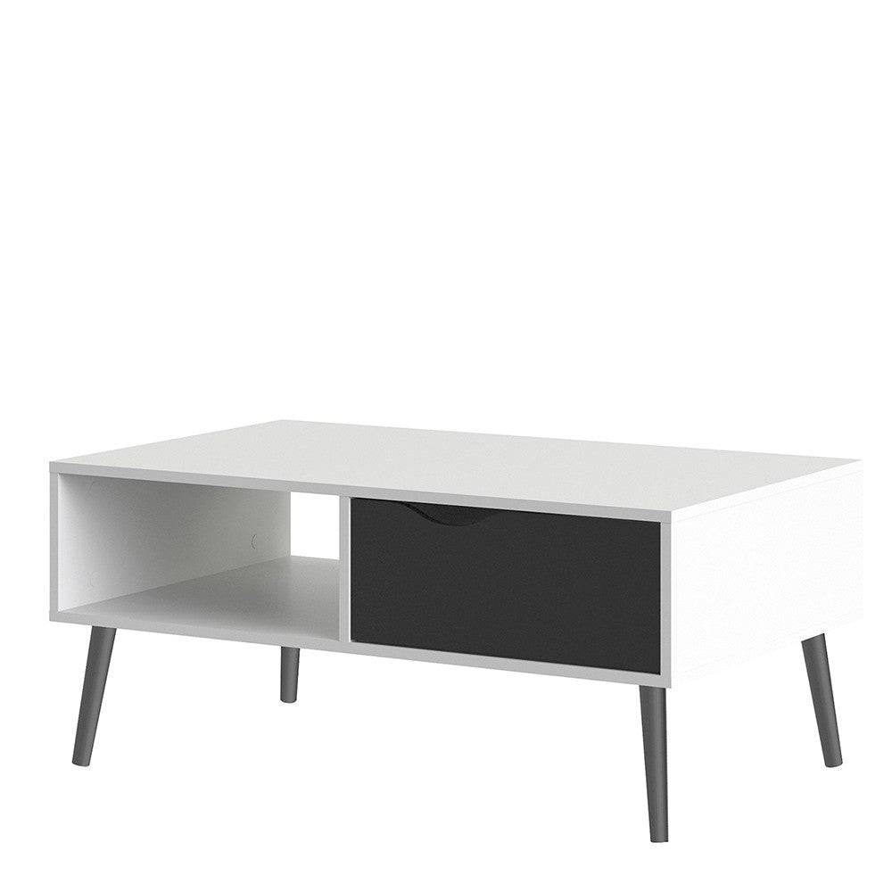 Oslo Coffee Table 1 Drawer 1 Shelf in White and Black Matt - Price Crash Furniture