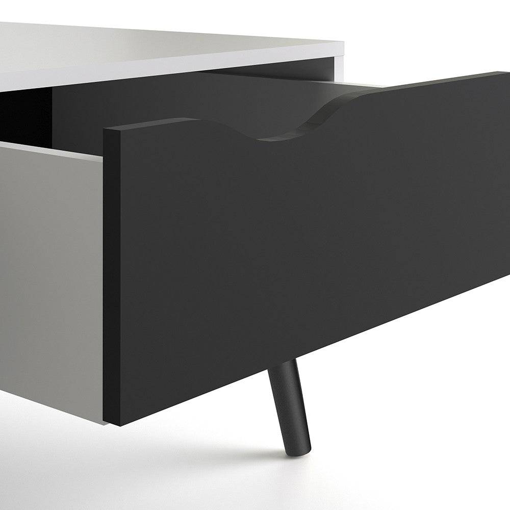 Oslo Coffee Table 1 Drawer 1 Shelf in White and Black Matt - Price Crash Furniture