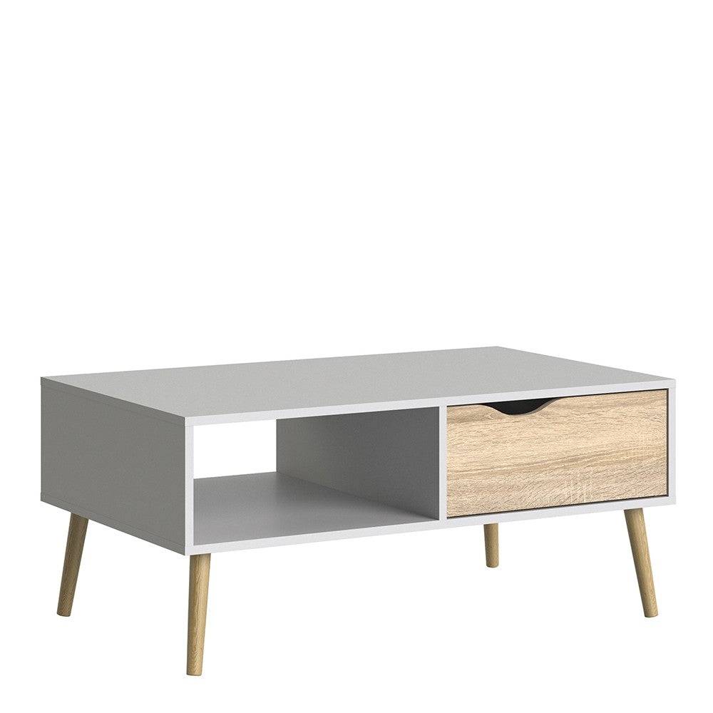 Oslo Coffee Table 1 Drawer 1 Shelf in White and Oak - Price Crash Furniture