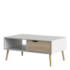 Oslo Coffee Table 1 Drawer 1 Shelf in White and Oak - Price Crash Furniture