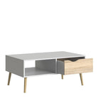 Oslo Coffee Table 1 Drawer 1 Shelf in White and Oak - Price Crash Furniture