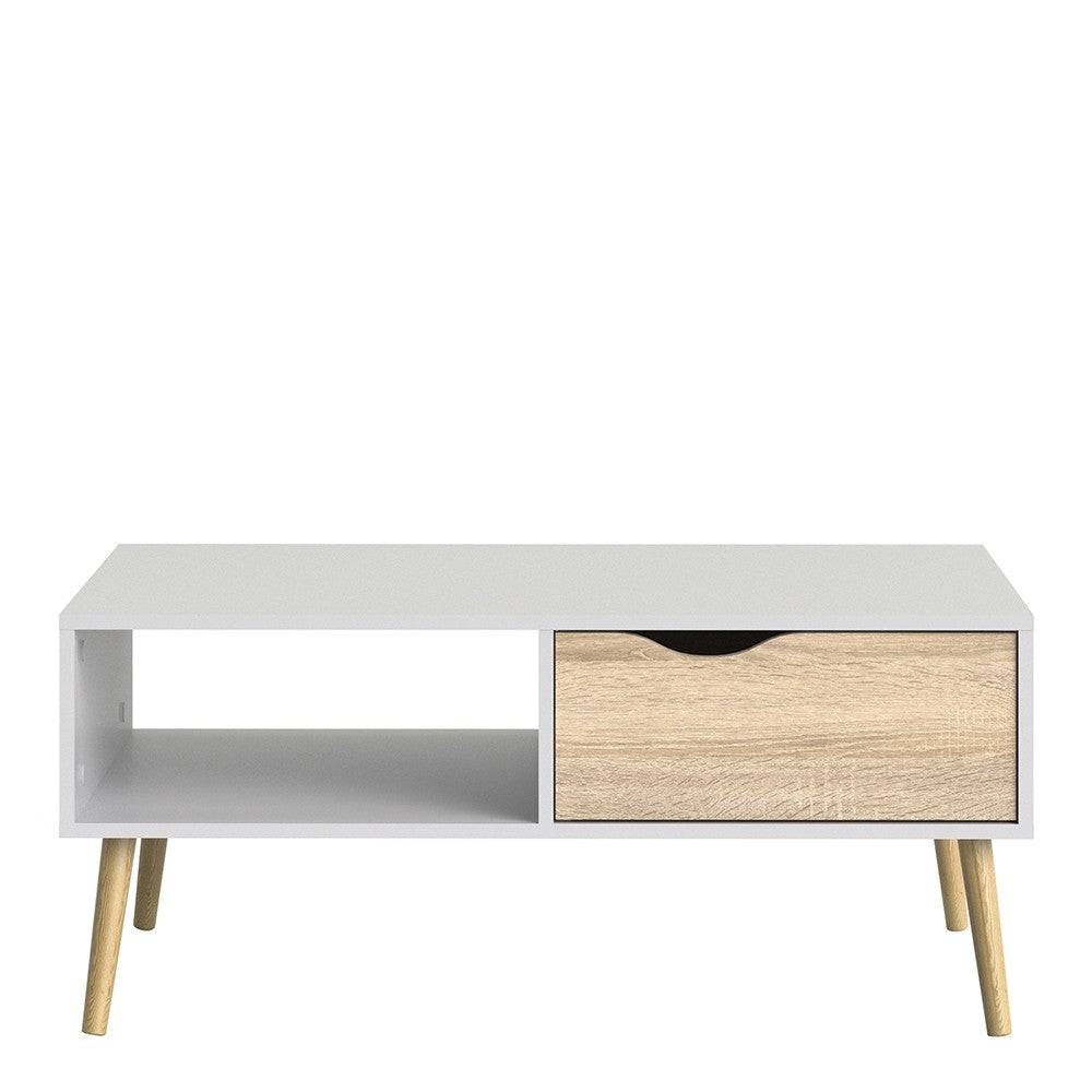 Oslo Coffee Table 1 Drawer 1 Shelf in White and Oak - Price Crash Furniture